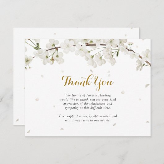 Witte Bloesem Funeral Feest van het Leven Bedankkaart (Voorkant / Achterkant)