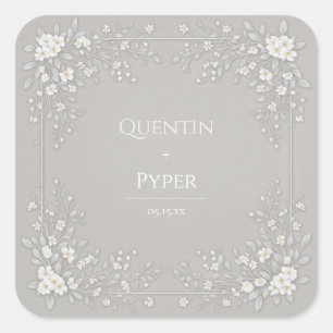 Witte Bloesem Gedempte Taupe Minimalistische Frame Vierkante Sticker