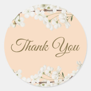 Witte Bloesem Gouden Script Bedankt Ronde Sticker