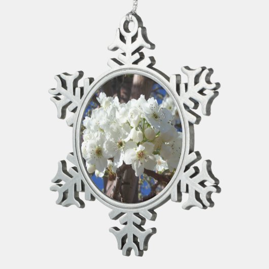 Witte bloesem II Lente bloei Tin Sneeuwvlok Ornament (Rechts)