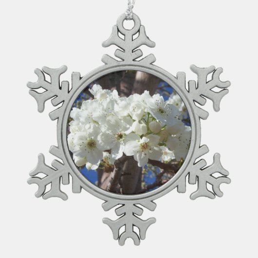Witte bloesem II Lente bloei Tin Sneeuwvlok Ornament (Voorkant)