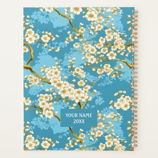 Witte bloesem op Blauwgroen Blauwe Chiyogami Plann Planner (Achterkant)