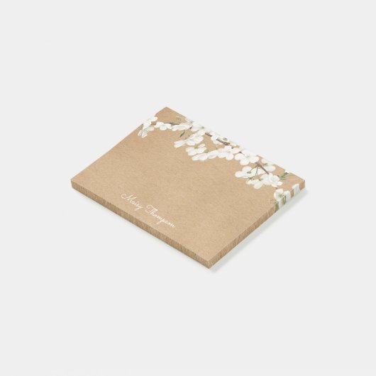 Witte Bloesem Rustieke Kraft Script Naam Post-it® Notes (Schuin)
