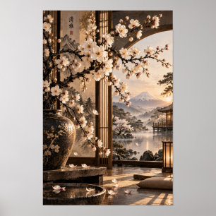 Witte Bloesem Theekamer Muur Kunst Mount Fuji Poster