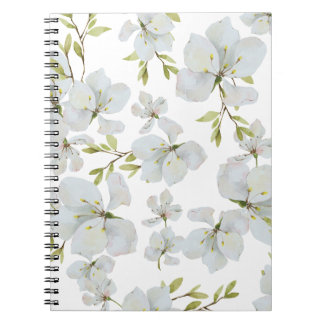 Witte Bloesem Waterverf Patroon Notitieboek