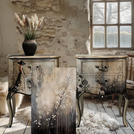 Witte bloesems boomtak Abstract Moody Tissuepapier