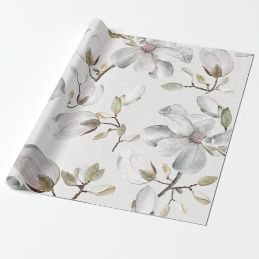 Witte bloesems cadeaupapier (Uitgerold)