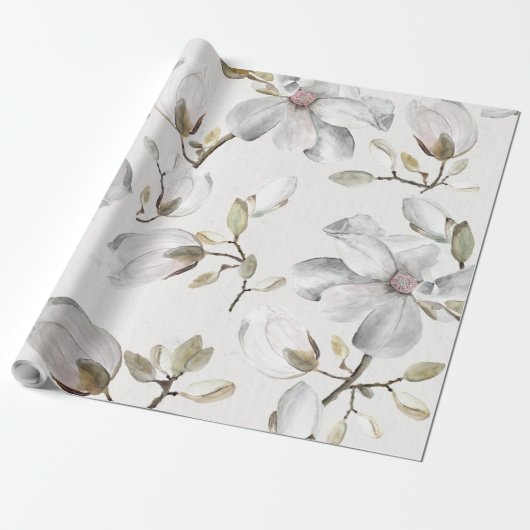 Witte bloesems cadeaupapier (Uitgerold)