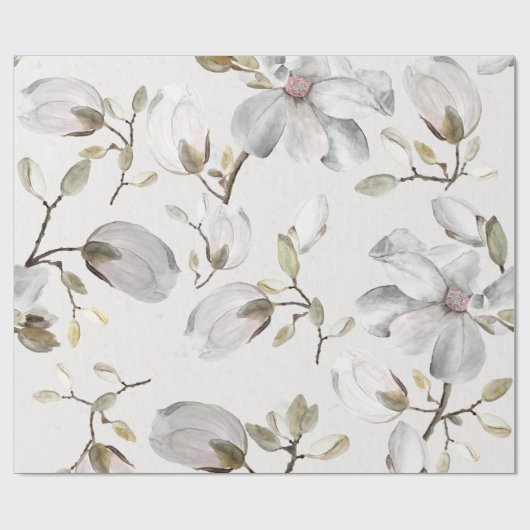 Witte bloesems cadeaupapier (Vlak)