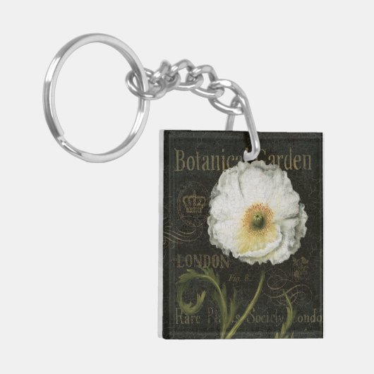 Witte bloesems en bladeren sleutelhanger (Voorkant Links)