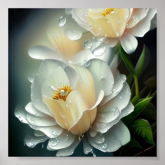 Witte bloesems en waterdruppels poster (Voorkant)