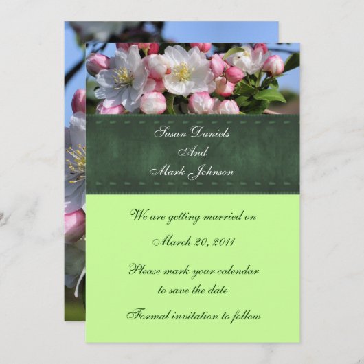 Witte bloesems Floral bruiloft bewaart de datum Kaart (Voorkant / Achterkant)