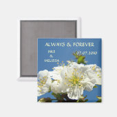 Witte Bloesems MAGNEET Bewaar de datum Bruiloft (Voorkant / Achterkant)