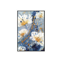 Witte Bloesems met Goud op Blauwe Achtergrond – Ab