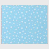 Witte Bloesems op Baby Blauw Patroon Cadeaupapier (Vlak)