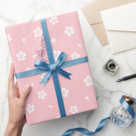 Witte bloesems op Baby roze patroon Cadeaupapier