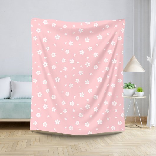 Witte bloesems op Baby roze patroon Sherpa Deken