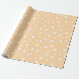 Witte bloesems op geel patroon cadeaupapier