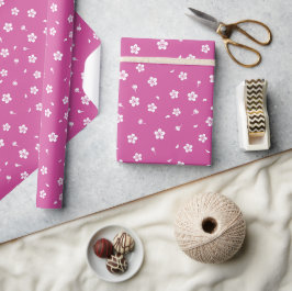 Witte bloesems op Hot Pink Cadeaupapier