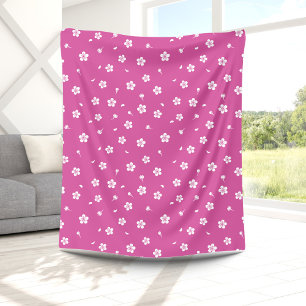 Witte bloesems op Hot Pink Fleece Deken