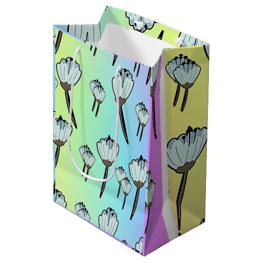 Witte Bloesems Regenboog Medium Cadeauzakje (Voorkant Gekanteld)