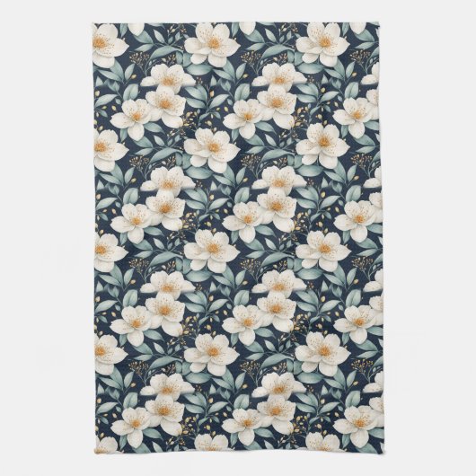 Witte bloesems theedoek (Verticaal)