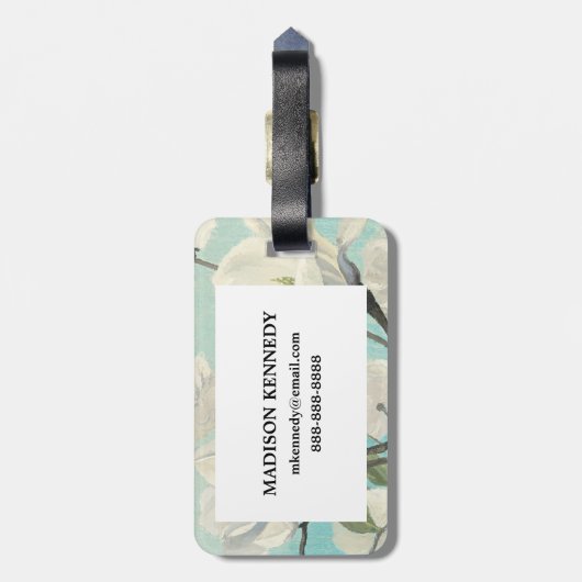 Witte bloesems uit het zuiden bagagelabel (Achterkant verticaal)