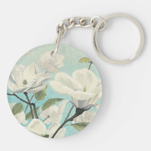 Witte bloesems uit het zuiden sleutelhanger (Achterkant)