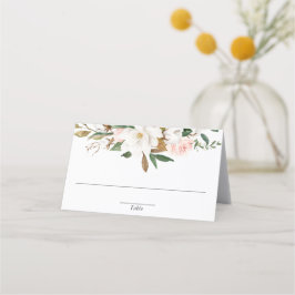 Witte blos roze groen magnolia bloemstuk plaatskaartje