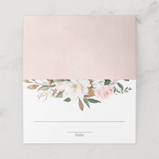 Witte blozende roze groenblijvende magnolia bloems plaatskaartje (Buitenkant ongevouwen)