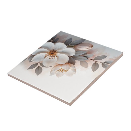 Witte Blush 3 D Bloem Tegeltje (Zijkant)