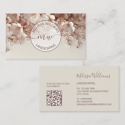 Witte Blush 3D Bloemen Logo Initialen Visitekaartje (Voorkant / Achterkant)