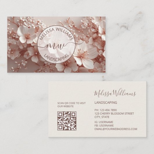 Witte Blush 3D Bloemen Logo Initialen Visitekaartje (Voorkant / Achterkant)