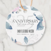 WITTE BLUSH BLAUWE BLOEMEN 25E ELK JAAR JUBILEUM BEDANKJES LABELS (Voorkant)