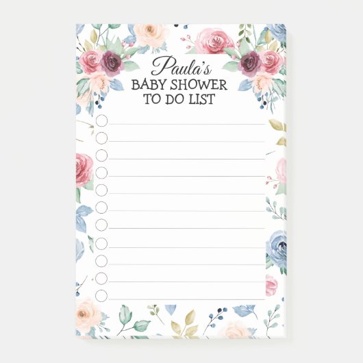Witte Blush Blauwe Rozen Baby Shower Takenlijst Post-it® Notes (Voorkant)