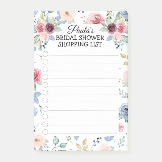 Witte Blush Blauwe Rozen Trouwfeest Boodschappenli Post-it® Notes (Voorkant)
