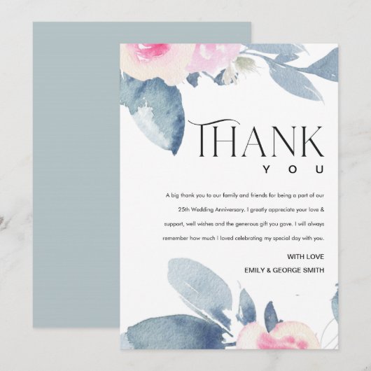 WITTE BLUSH BLAUWVLOEISTOFFER VAN 25 JAAR OM HET E BEDANKKAART (Voorkant / Achterkant)