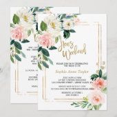 Witte Blush Bloem Gouden Vrijgezellenfeest Weekend Kaart (Voorkant / Achterkant)