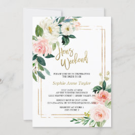 Witte Blush Bloem Gouden Vrijgezellenfeest Weekend Kaart