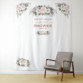 Witte Blush Bloem Roze Gouden Bruiloft Feest Prop  Wandkleed (In situ)