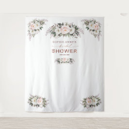 Witte Blush Bloem Roze Gouden Bruiloft Feest Prop Wandkleed