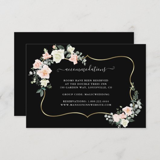 Witte Blush Bloemen Gouden Huwelijksaccommodaties Informatiekaartje (Voorkant / Achterkant)