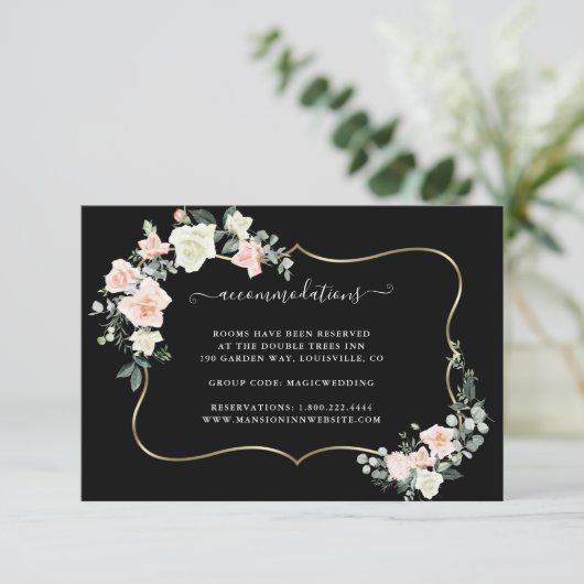 Witte Blush Bloemen Gouden Huwelijksaccommodaties Informatiekaartje (Staand voorkant)