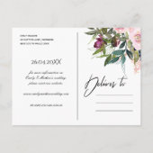 WITTE BLUSH BURGUNDY FLORAL BUNCH BEWAREN DE DATUM AANKONDIGINGSKAART (Achterkant)