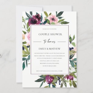 WITTE BLUSH BURGUNDY FLORAL BUNCH COUPLE SHOWER KAART
