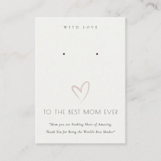 WITTE BLUSH HART BEST MOM GIFT EARRING DISPLAY PLAATSKAARTJE (Voorkant)