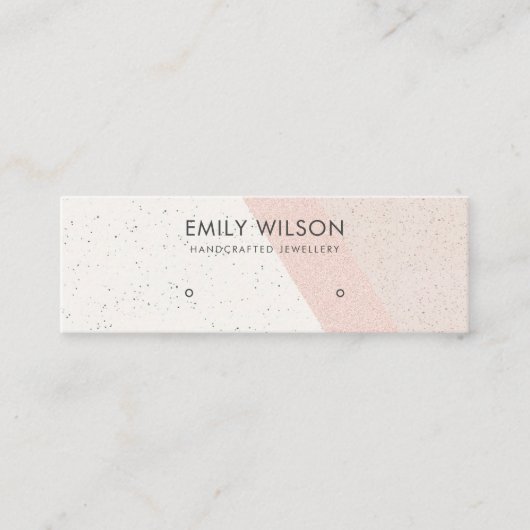 Witte Blush Keramische Glitter Stud Oorbel Display Mini Visitekaartje (Voorkant)