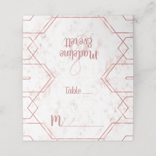 Witte & Blush Marmer en Roos Gouden Tafelzitting Plaatskaartje (Buitenkant ongevouwen)