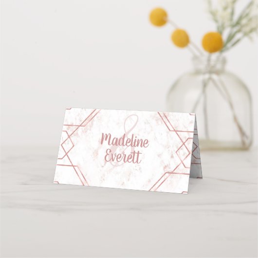 Witte & Blush Marmer en Roos Gouden Tafelzitting Plaatskaartje (Achterkant)