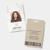WITTE BLUSH MARMER TEXTUUR WERKNEMER FOTO BARCODE BADGE (Voor- en achterkant)